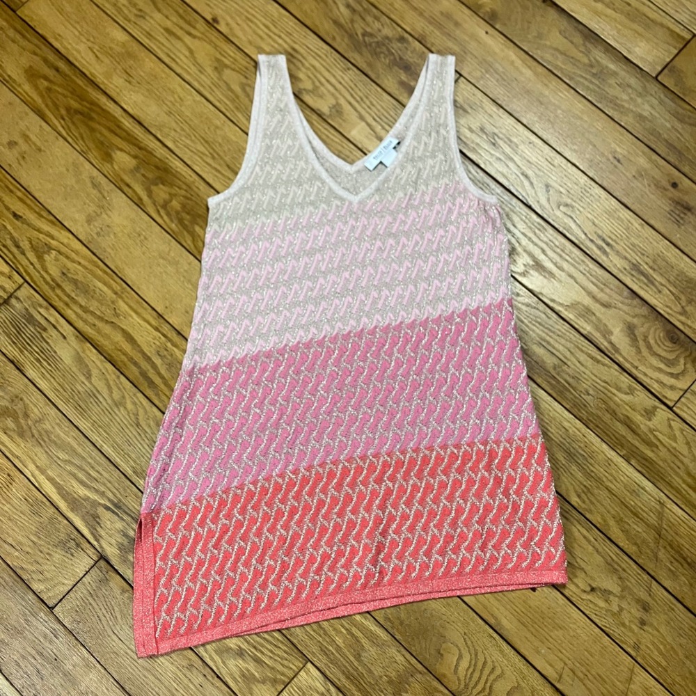 White House Black‎ Market Pink Metallic Colorblock Asymmetrical Knit Tank Top M